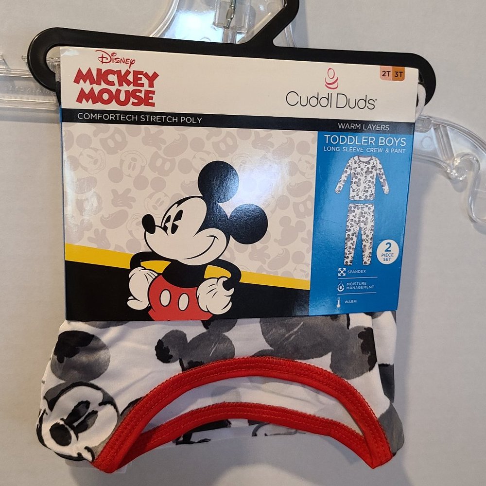 Cuddl Duds Toddler Boys Mickey Mouse Black White Pajama Set with Red Trim